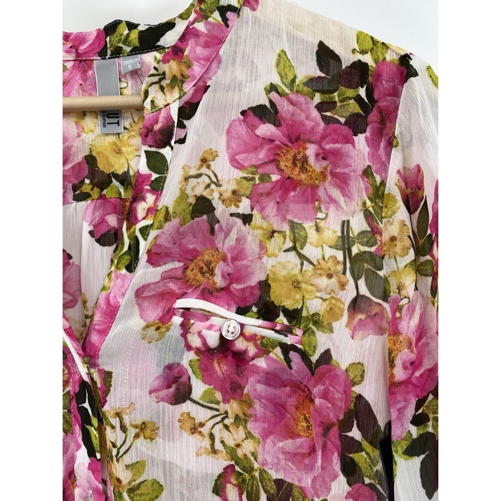 KUT From The Kloth Chiffon Button-Up Shirt Floral Dusty Pink Small NWT - Picture 5 of 14